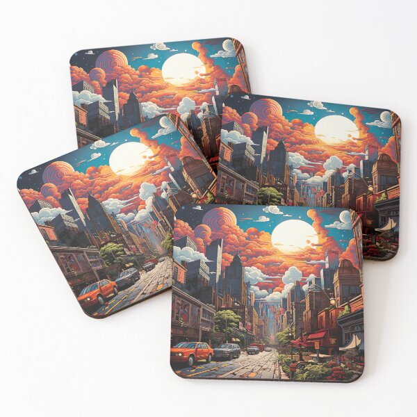 Item preview, Surreal Sunset City – Psychedelic Urban Skyline Dreamscape Vibrant Modern City Art designed and sold by Dominik1994.