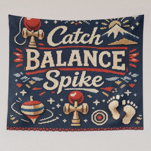 Item preview, Catch Balance Spike – Kendama skill in blue Fair Isle knitting pattern designed and sold by Mauswohn.