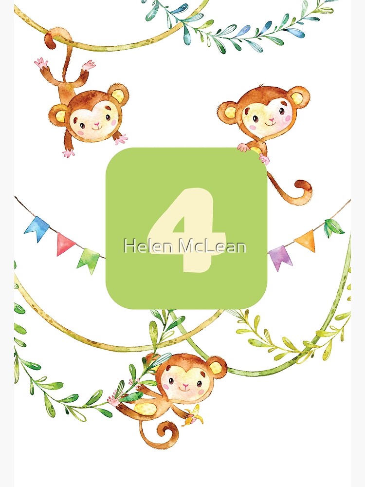 Little Monkey Birthday Card For A 4 Year Old Greeting Card By 0hmc Redbubble