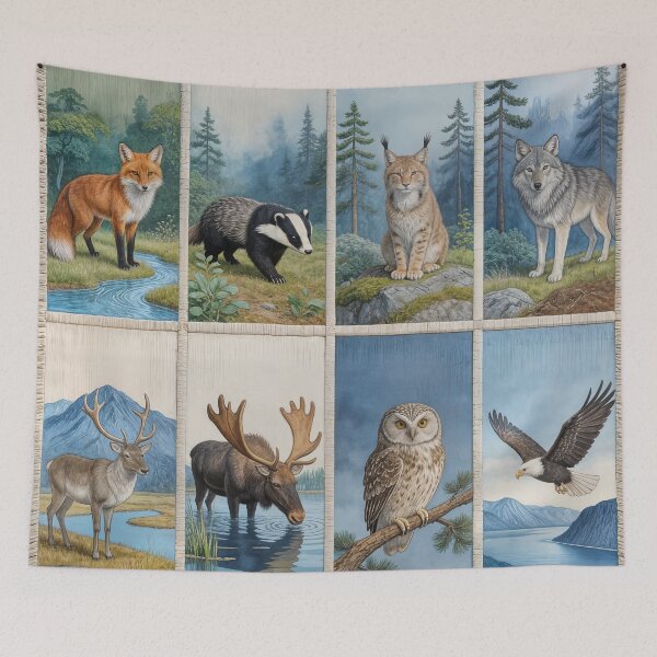 Item preview, A tapestry depicting wild animals designed and sold by Ratatosk-AI.