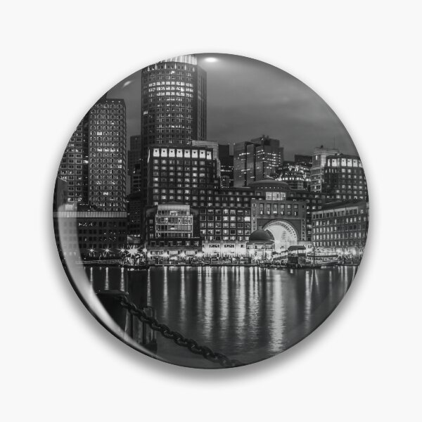Item preview, Boston waterfront skyline black and white panoramic photograph poster art print designed and sold by Astrid Arkhangelsky.
