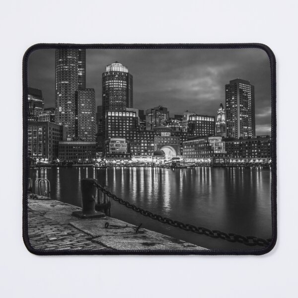 Item preview, Boston waterfront skyline black and white panoramic photograph poster art print designed and sold by Astrid Arkhangelsky.