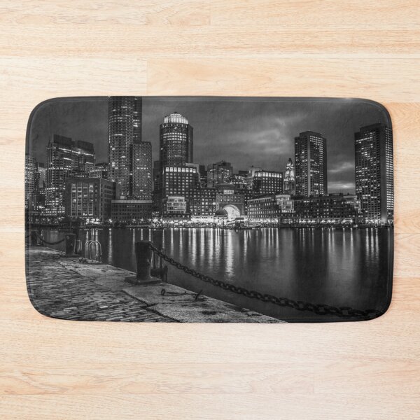 Item preview, Boston waterfront skyline black and white panoramic photograph poster art print designed and sold by Astrid Arkhangelsky.