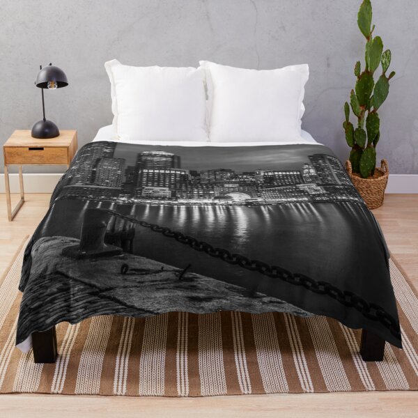 Item preview, Boston waterfront skyline black and white panoramic photograph poster art print designed and sold by Astrid Arkhangelsky.