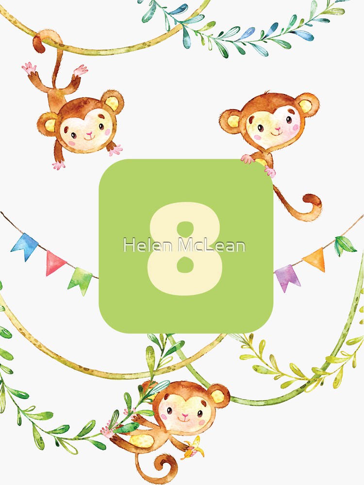 little-monkey-birthday-card-for-a-8-year-old-sticker-by-0hmc-redbubble