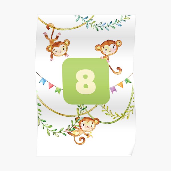 little-monkey-birthday-card-for-a-8-year-old-poster-for-sale-by-0hmc