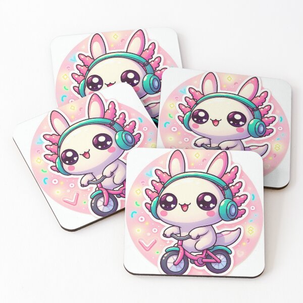 Item preview, Cute Kawaii Axolotl Bunny Riding Bicycle with Headphones designed and sold by Mitaudesign.