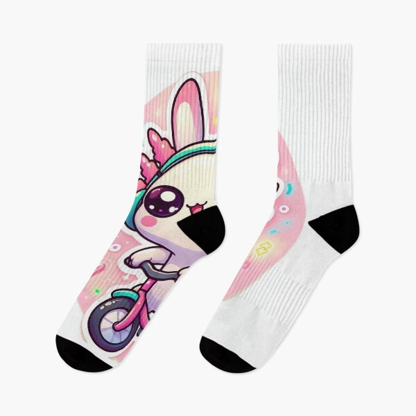 Item preview, Cute Kawaii Axolotl Bunny Riding Bicycle with Headphones designed and sold by Mitaudesign.