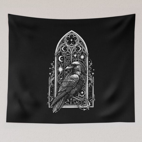 Item preview, Gothic Raven Victorian Window Occult Graphic // Grey designed and sold by 3rd Eye Perceptions.