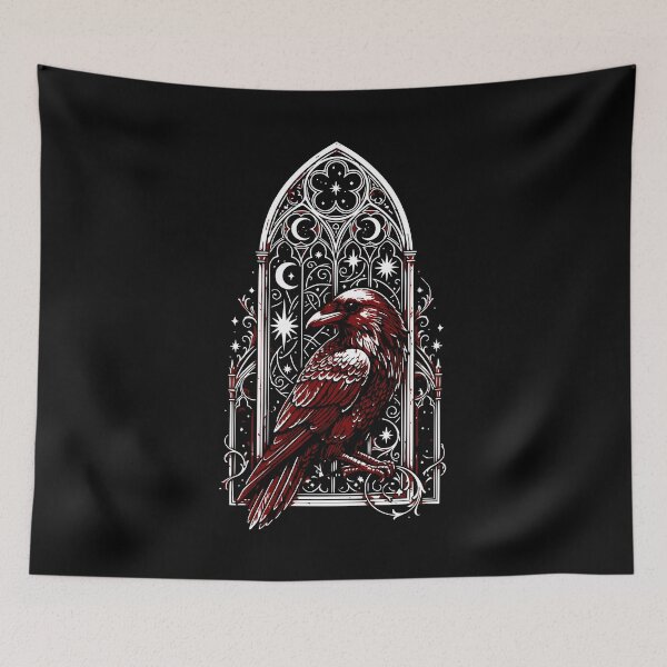 Item preview, Gothic Raven Victorian Window Occult Graphic // Red designed and sold by 3rd Eye Perceptions.