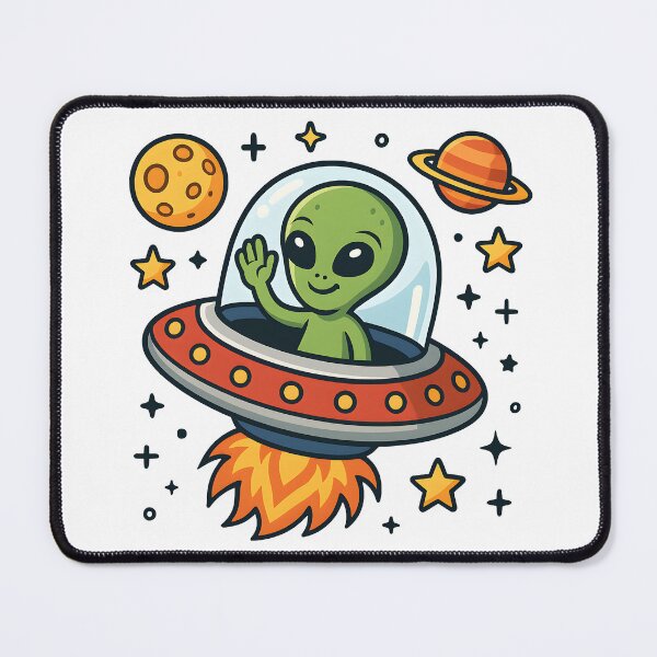 Item preview, Cute Alien in UFO Cartoon Space Adventure Design. designed and sold by The-T-In-Retro.
