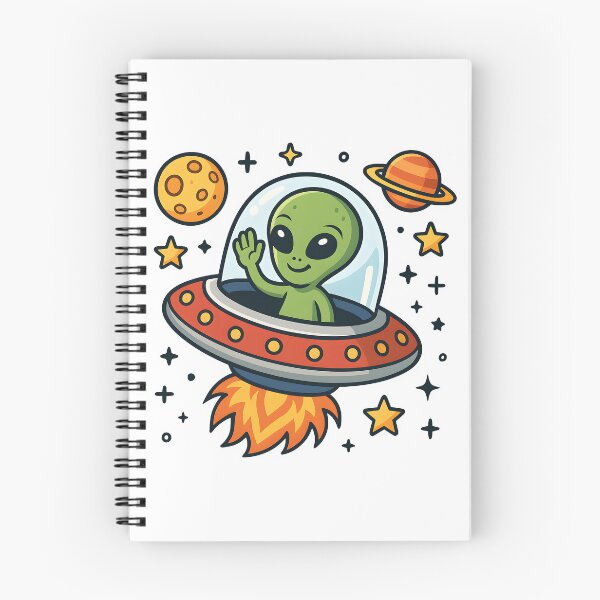 Item preview, Cute Alien in UFO Cartoon Space Adventure Design. designed and sold by The-T-In-Retro.