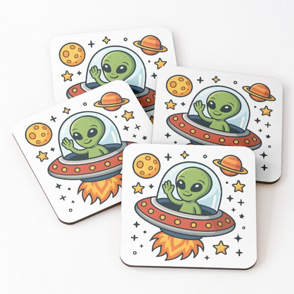 Item preview, Cute Alien in UFO Cartoon Space Adventure Design. designed and sold by The-T-In-Retro.