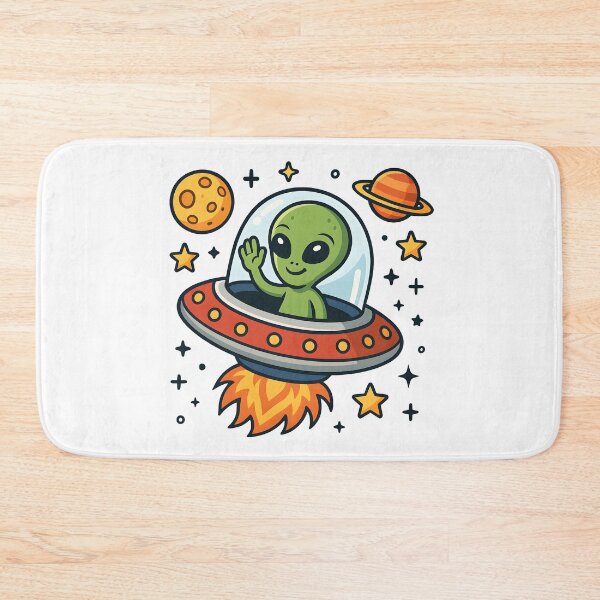 Item preview, Cute Alien in UFO Cartoon Space Adventure Design. designed and sold by The-T-In-Retro.