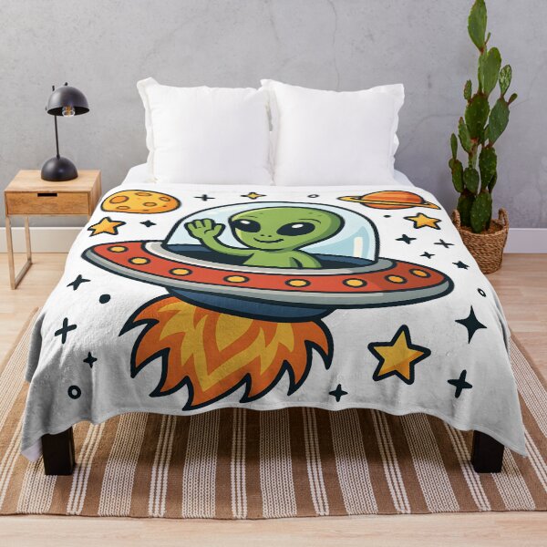 Item preview, Cute Alien in UFO Cartoon Space Adventure Design. designed and sold by The-T-In-Retro.