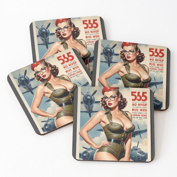 Item preview, Redhead Army Pin-Up in Olive Leather Flight Suit & Glasses – Retro 1950s Fighter Jet Aviation Nose Art designed and sold by MissSaylor.