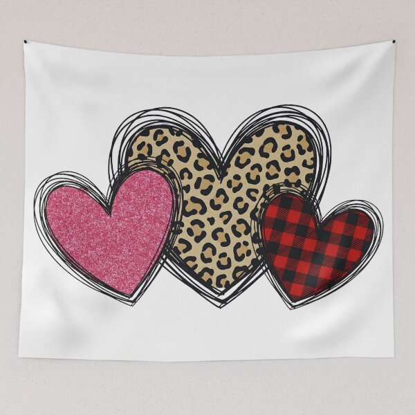 Item preview, Leopard Buffalo Plaid Scribble Hearts designed and sold by DizzyShirts1.