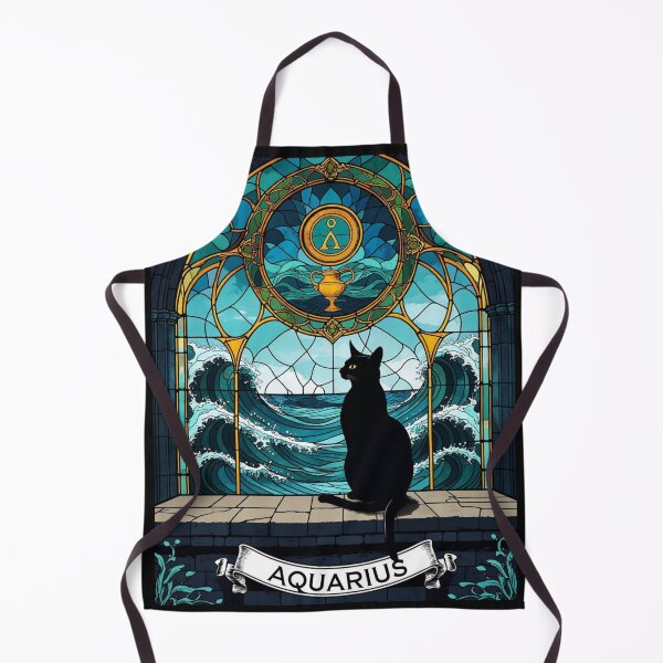 Item preview, Aquarius Zodiac Black Cat Stained Glass Art designed and sold by Siriusvibes.