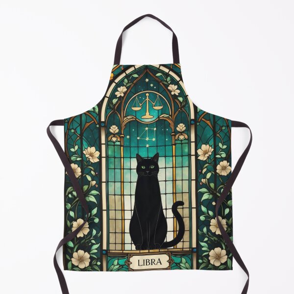 Item preview, Libra Zodiac Black Cat Stained Glass Art designed and sold by Siriusvibes.