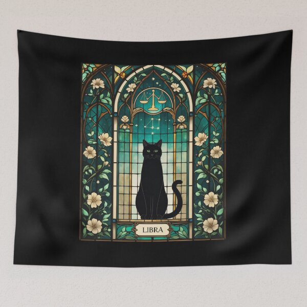 Item preview, Libra Zodiac Black Cat Stained Glass Art designed and sold by Siriusvibes.