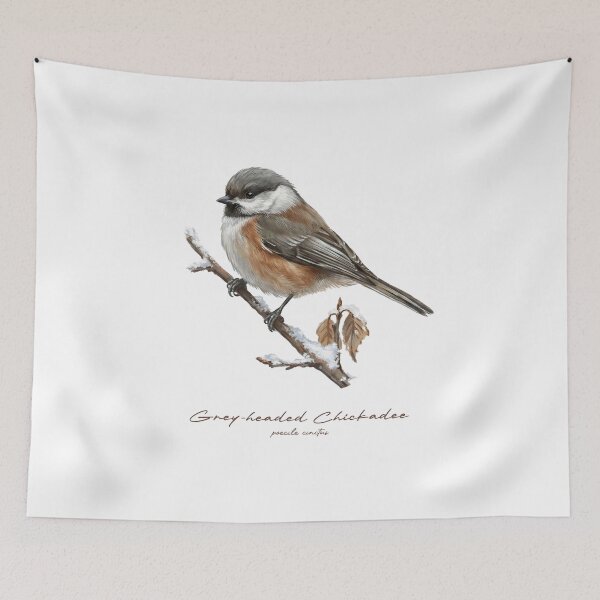 Item preview, Grey-headed Chickadee on Snowy Branch designed and sold by Takeda-art.
