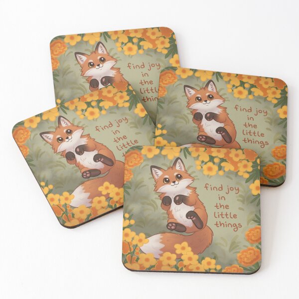 Item preview, "Find Joy in the Little Things" Cute Fox Surrounded by Marigolds  designed and sold by DreamCasterArt.