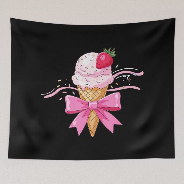 Item preview, Strawberry Ice Cream Cone With Pink Bow Cute Dessert Art designed and sold by zamiokaline.