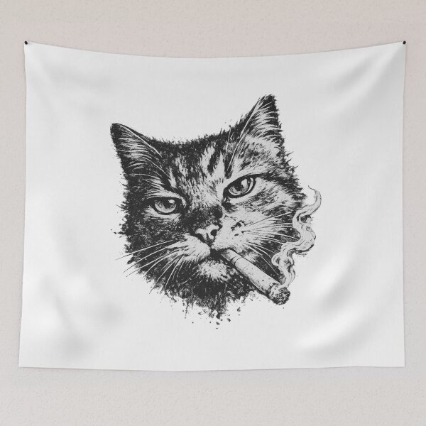 Item preview, Smoking Cat Vintage Funny Cool Cat Graphic Design designed and sold by CatPrintCo.
