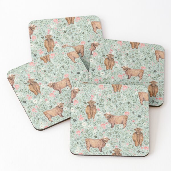 Item preview, Floral Highland Cow pattern with roses, eucalyptus and Scottish thistles designed and sold by Elena  O'Neill.