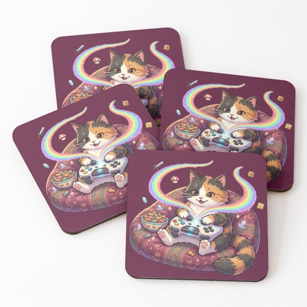 Item preview, Gaming Calico Cat with Magical Rainbow designed and sold by Moody Vibes Studio.