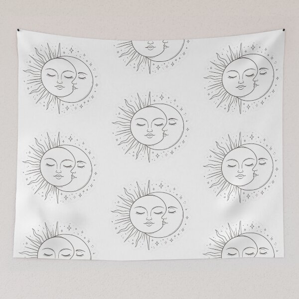 Artikelvorschau, Himmelsaufkleber mit Sonne und Mond – Boho-Stil, kosmische Sonne und Mond, Linienzeichnung entworfen und verkauft von Dasts Cart.