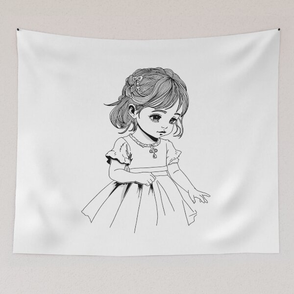 Item preview, Cute Vintage Storybook Girl – Sweet Child Line Art Illustration designed and sold by randomblink.
