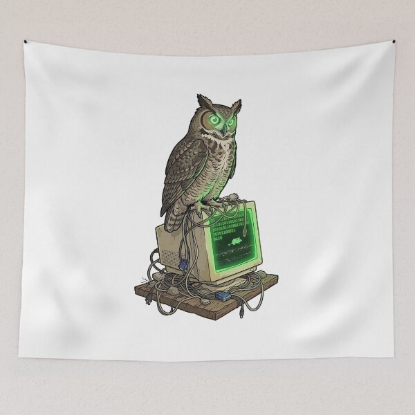 Item preview, Owl Watching CRT Monitor - Retro Tech Weirdcore Meme - Coding Owl designed and sold by Mythic Ink Studio.