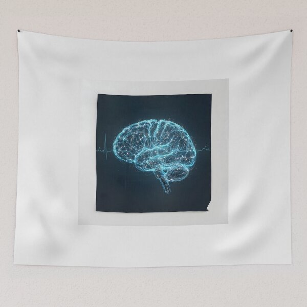 Item preview, Futuristic Glowing Neural Brain & Heartbeat | Science Art designed and sold by MouradStudio.