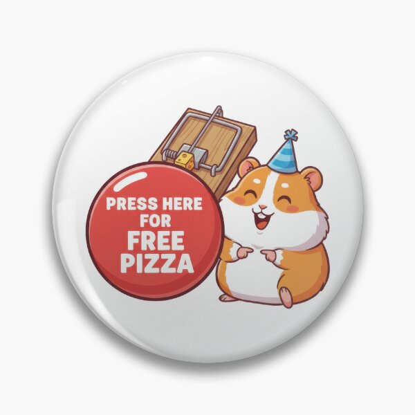 Item preview, Happy hamster points to red button for pizza prank designed and sold by Jdee23.