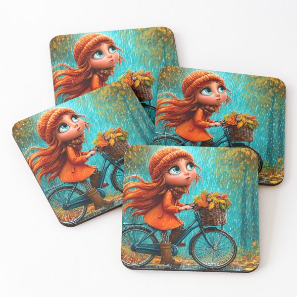 Item preview, Girl on Bicycle Surrounded by Autumn Leaves designed and sold by Artessie.