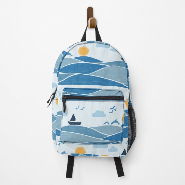 Item preview, Seamless Ocean Waves With Sailboat Dolphins And Sunset designed and sold by DColourMuse.