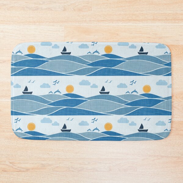 Item preview, Seamless Ocean Waves With Sailboat Dolphins And Sunset designed and sold by DColourMuse.