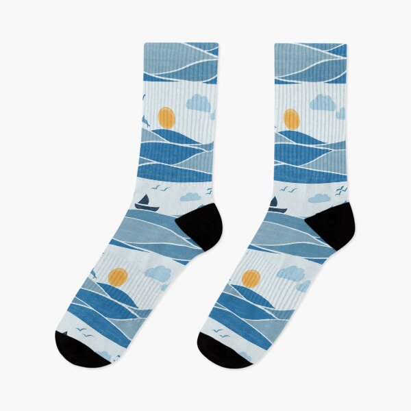 Item preview, Seamless Ocean Waves With Sailboat Dolphins And Sunset designed and sold by DColourMuse.