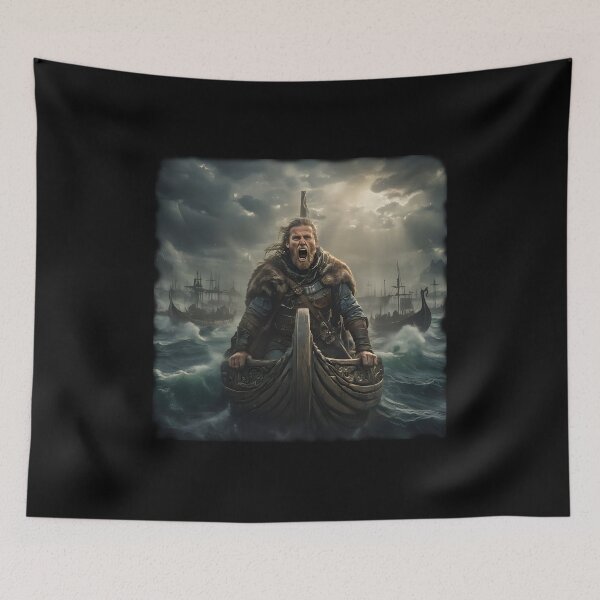 Item preview, Fierce Viking Warrior on Longship in Stormy Sea | Epic Norse Art designed and sold by MouradStudio.