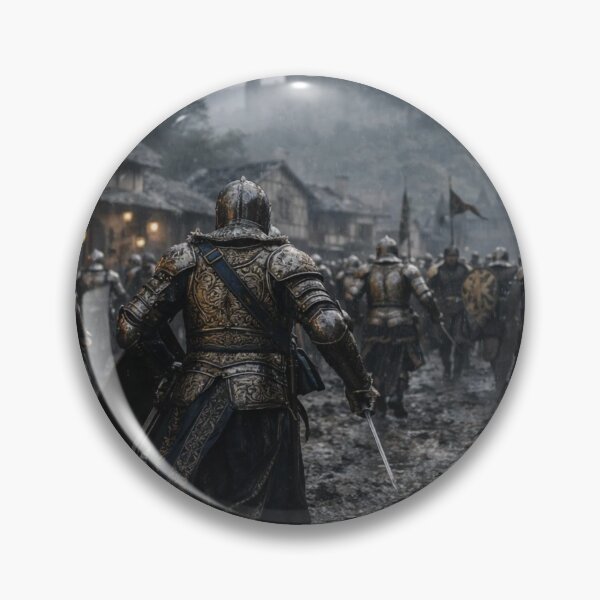 Item preview, Medieval Knights Marching Through Rain Towards Castle designed and sold by NiceArtsPlace.
