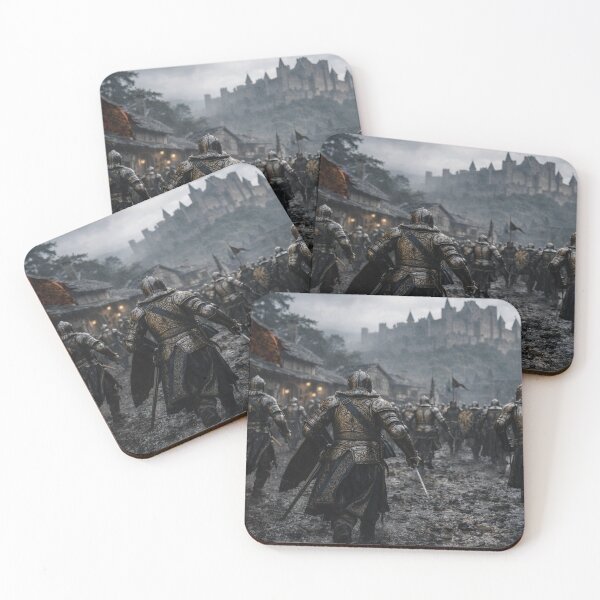 Item preview, Medieval Knights Marching Through Rain Towards Castle designed and sold by NiceArtsPlace.