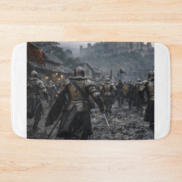 Item preview, Medieval Knights Marching Through Rain Towards Castle designed and sold by NiceArtsPlace.