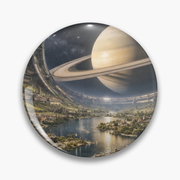 Item preview, Futuristic Space Colony Overlooking Saturn Planet designed and sold by NiceArtsPlace.
