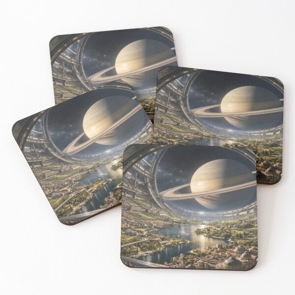 Item preview, Futuristic Space Colony Overlooking Saturn Planet designed and sold by NiceArtsPlace.