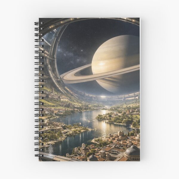 Item preview, Futuristic Space Colony Overlooking Saturn Planet designed and sold by NiceArtsPlace.