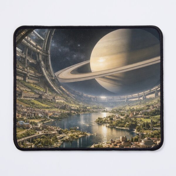 Item preview, Futuristic Space Colony Overlooking Saturn Planet designed and sold by NiceArtsPlace.