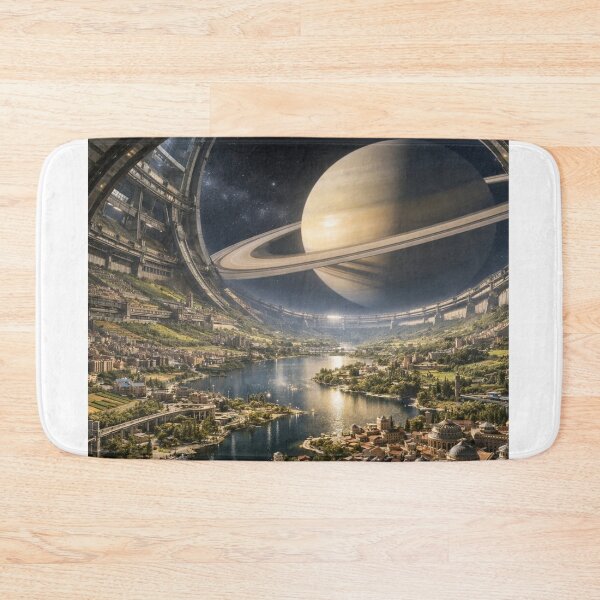 Item preview, Futuristic Space Colony Overlooking Saturn Planet designed and sold by NiceArtsPlace.