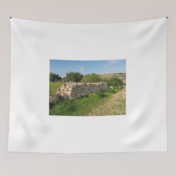 Item preview, Dry Stone Wall Along Rural Countryside Path With Wildflowers and Mediterranean Landscape designed and sold by Nmallia.