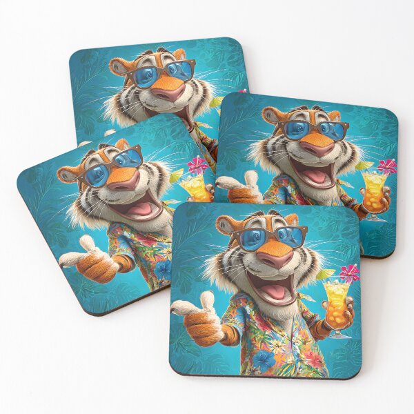 Item preview, Cheerful Tiger Enjoying a Tropical Drink Scene designed and sold by Artessie.